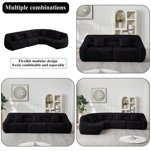English Elm [video]123.2 Inch Chenille Modular Sectional Sofa Four Seat Cloud Cushion Living Room Black W3505S00061