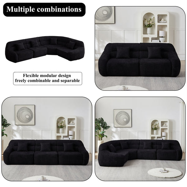 English Elm [video]123.2 Inch Chenille Modular Sectional Sofa Four Seat Cloud Cushion Living Room Black W3505S00061