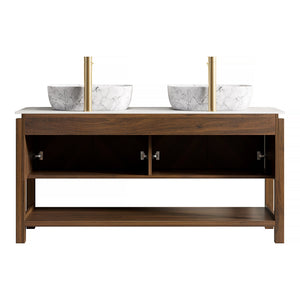 English Elm Dina 60 Inch Floating Bathroom Vanity Sintered Stone Top Dual Glass Basins Wood Grain W2615S00514