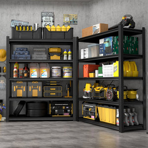 English Elm 59" Wide Black Metal Shelving Unit with Removable Dividers for Garage or Office T3625P455779