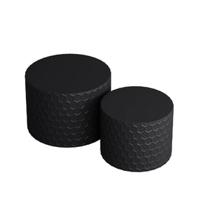 English Elm Stylish Honeycomb Nesting Coffee Tables Set — Modern Round Drum Design, Durable MDF, Space-Saving Pair Black W757P206009