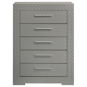 English Elm Pierce Five Drawer Chest with Diamond Emboss Texture and Sleek Contemporary Bedroom Storage Grey B062P447672