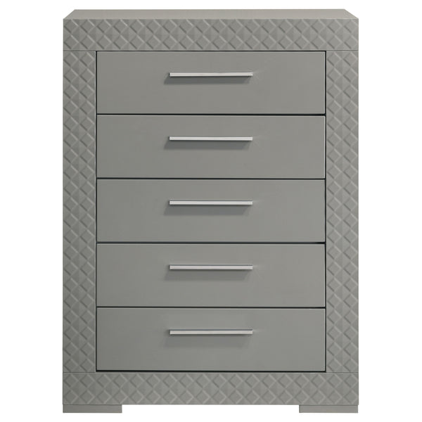 English Elm Pierce Five Drawer Chest with Diamond Emboss Texture and Sleek Contemporary Bedroom Storage Grey B062P447672