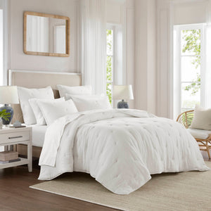 English Elm 3-piece Cotton Muslin Quilt Set Crinkled Texture Embroidered Tacking Breathable Bedding White B035P408347