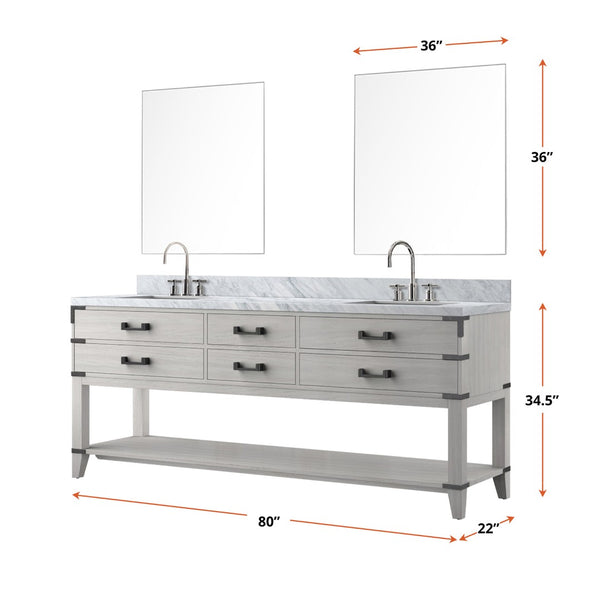 English Elm White Oak Double Bath Vanity Set With Carrara Marble Top, Chrome Faucets, And Matching Mirrors B2731S01908-GIGA