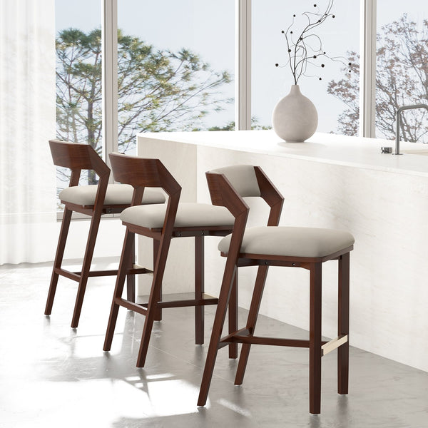 English Elm Patricia Velvet Upholstered Barstool with Dark Walnut Frame, Gold Footrest Accent, Commercial Grade Linen B365P398049