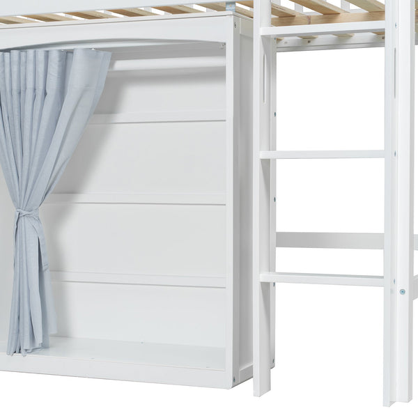 English Elm Twin Loft Bed with Wardrobe Cabinet Led Lighting and Pine Frame for Kids Rooms White N7090002236K