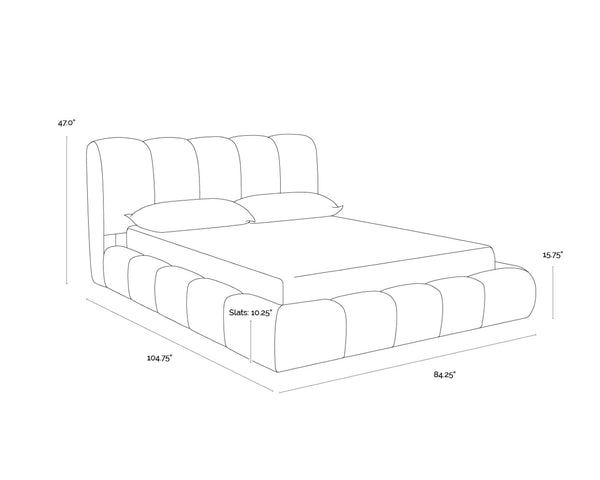 Sunpan OLENA Bed - Plush Modern Design in Meg Ash Fabric with Elegant Channeling and Easy Setup Features Grey 112527