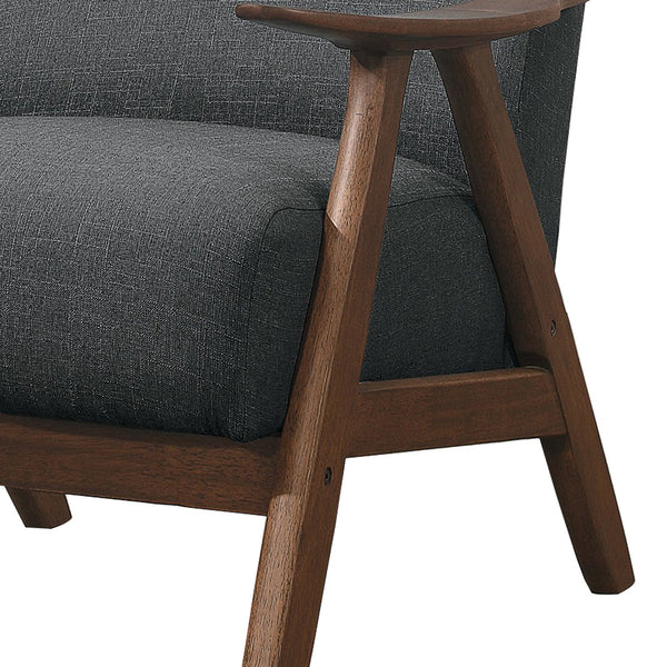 English Elm Fabric Upholstered Mid-century Accent Chair Curved Wooden Arms Angled Tapered Legs Gray B056P416785