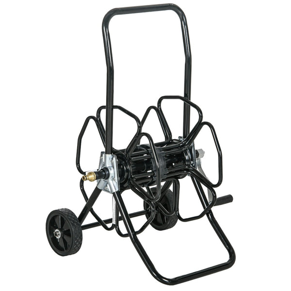 English Elm Outsunny Portable Garden Hose Reel Cart - Holds 98' Of 5/8" Hose, Durable, Easy To Maneuver, Black W2225P217241-GIGA
