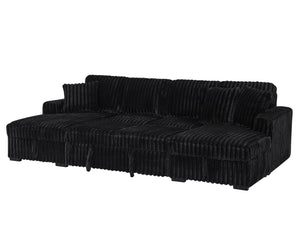 English Elm U U Shaped Sleeper Sofa with Pull-Out Bed and Hidden Chaise Storage, Plush Corduroy Comfort Black W1417S00136