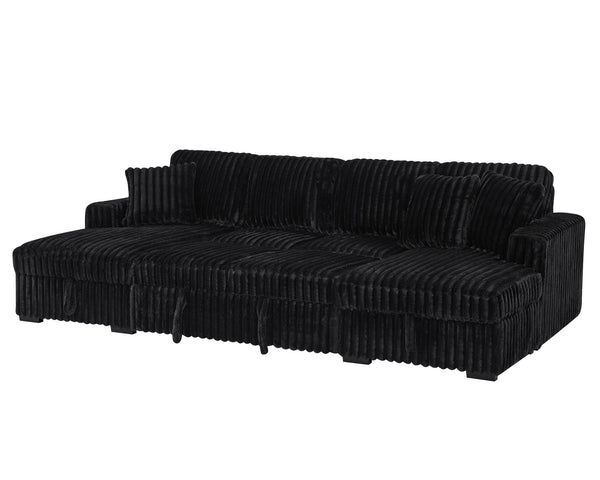 English Elm U U Shaped Sleeper Sofa with Pull-Out Bed and Hidden Chaise Storage, Plush Corduroy Comfort Black W1417S00136
