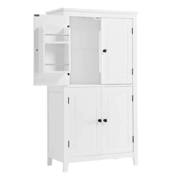 English Elm Elegant Bathroom Floor Storage Cabinet with 4 Doors, Adjustable Shelves, Anti-Tip Design, 28"L x 15"W White N725P188461K
