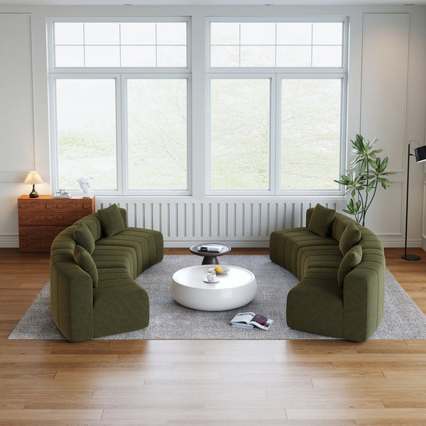 English Elm Chenille Modular Curved Sectional Sofa Sculptural Semi Circle Design for Living Rooms Green W834S00581