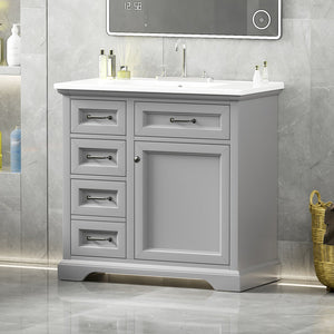English Elm Christopher Knight Home® - 30" Bathroom Vanity with Sink Vintage Acacia Frame Ceramic Basin Soft-Close Doors & Storage Light Gray N759P313315E