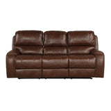 English Elm Achern Brown Leather-Air Nailhead Manual Reclining 3-Piece Sofa Set