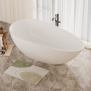 English Elm 59" Handcrafted Stone Resin Soaking Tub Glossy Freestanding Spa Design with Copper Drain W1573P176229