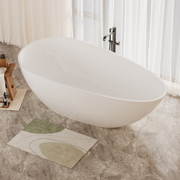 English Elm 59" Handcrafted Stone Resin Soaking Tub Glossy Freestanding Spa Design with Copper Drain W1573P176229