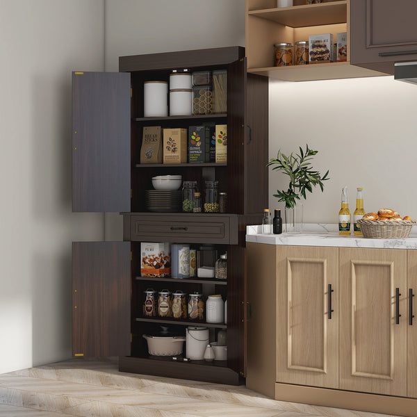 English Elm Homcom 71" Freestanding Kitchen Pantry With 4 Doors, Stylish Storage, Versatile Organization Solution W2225S00050