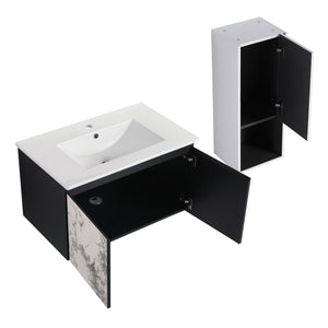 English Elm 30" Wall-Mounted Bathroom Vanity Set With Ceramic Sink, Soft-Close Doors & Ample Storage Solution W999S00331