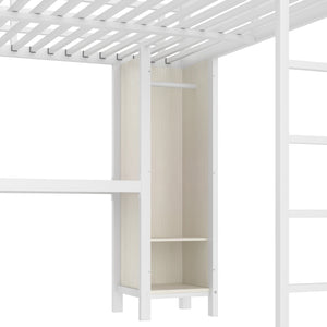 English Elm Metal Queen Loft Bed With L-Shaped Desk, Wardrobe & Storage Cubes - Perfect For Small Spaces! W1580S00183