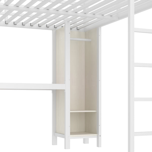 English Elm Metal Queen Loft Bed With L-Shaped Desk, Wardrobe & Storage Cubes - Perfect For Small Spaces! W1580S00183