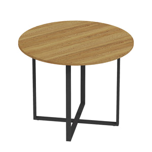 English Elm Sn-rt100-4-wd Round Oak Grain Dining Table with Black Metal Legs for Small Spaces Wood W3875P372899