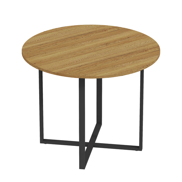 English Elm Sn-rt100-4-wd Round Oak Grain Dining Table with Black Metal Legs for Small Spaces Wood W3875P372899