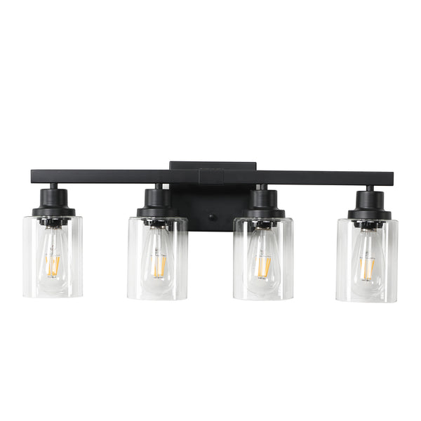 English Elm (Same As W1340P197620/L001010-B4) 24" Black Industrial 4-Light Bathroom Vanity Sconce With Clear Glass Shades & Style W1340P206682