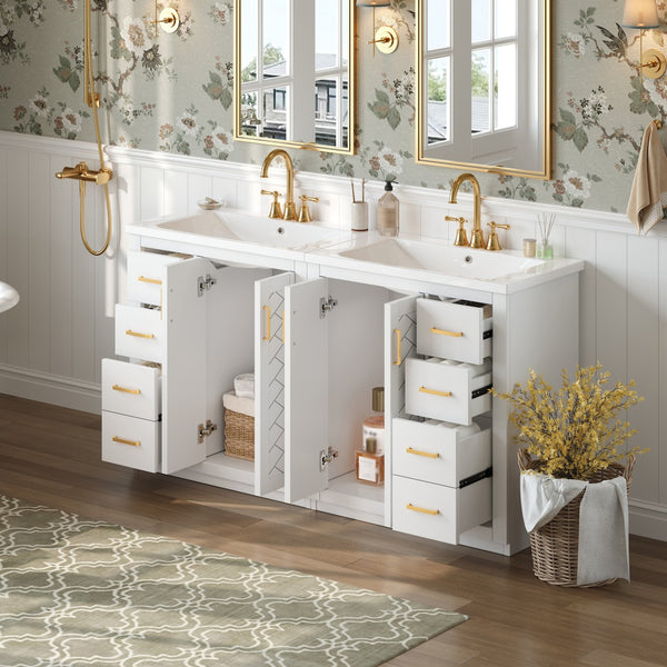 English Elm 60'' Modern Bathroom Vanity Set With Ceramic Sink, Solid Wood Frame, Soft-Close Drawers & Doors N710SS00001K