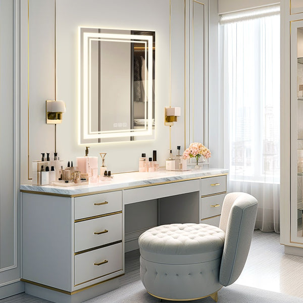 English Elm Led Bathroom Mirror 40"X24" With Defogger, 3 Color Dimmable Lights, Memory Function & Slim Design T3177P296174