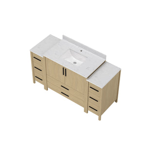 English Elm 108"w×22"d×34"h Freestanding Double Sink Vanity with White Countertop Soft Close T3785S00004