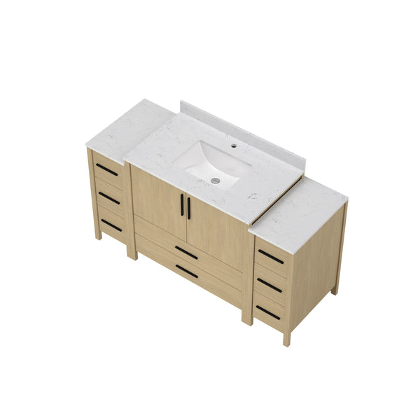 English Elm 108"w×22"d×34"h Freestanding Double Sink Vanity with White Countertop Soft Close T3785S00004