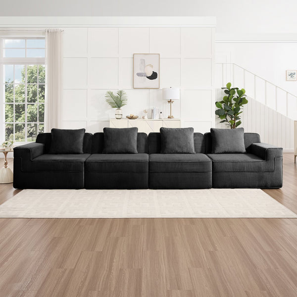 English Elm Modular 4-Seat Boneless Sofa – Cloud Sectional Couch In Black Corduroy For Ultimate Comfort & Style W3041S00327