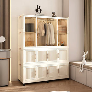 English Elm Portable Wardrobe Closet Organizer - 12 Modular Storage Cubes, Hanging Rod & Magnetic Doors, White W2699P327121-GIGA