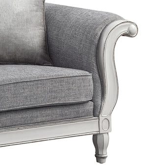 English Elm Florian Gray Fabric Loveseat with Antique White Frame, Button Tufted, 3 Pillows, Pocket Coil Support B2726P345942