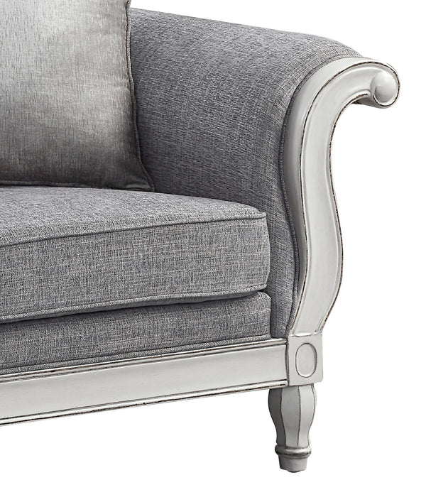 English Elm Florian Gray Fabric Loveseat with Antique White Frame, Button Tufted, 3 Pillows, Pocket Coil Support B2726P345942