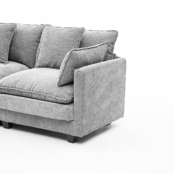 English Elm Beige Chenille Sectional Sofa with Modular Ottoman for Living Room or Studio Gray W2603S00008