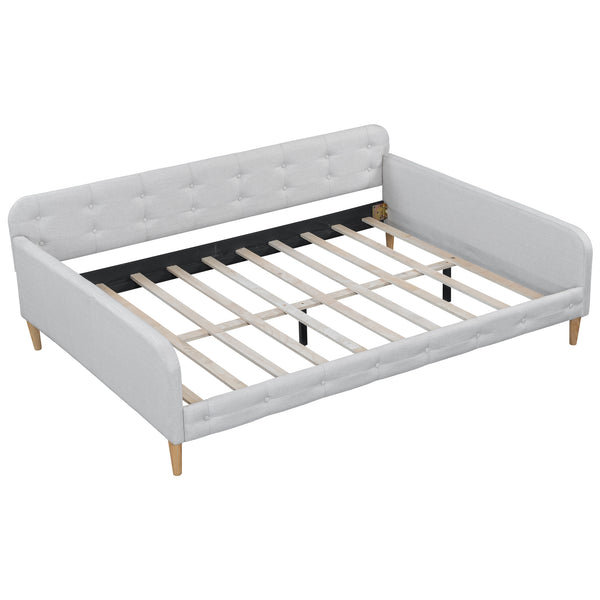 English Elm Full Size Linen Tufted Daybed with Pine Frame for Living or Guest Room Beige DL001825AAK-1