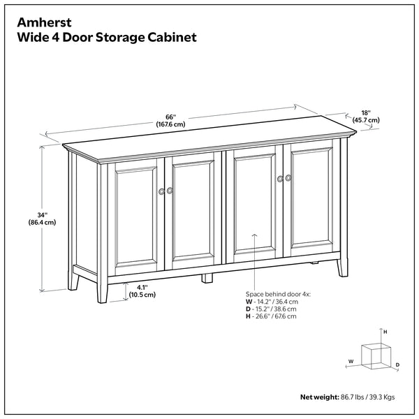 English Elm Amherst Shaker Pine Sideboard Wide Four Door Storage Cabinet for Dining Hallway Black B136P481646