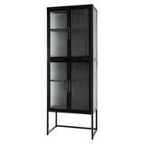 English Elm Stylish 4-Door Tempered Glass Cabinet With 4 Glass Doors Adjustable Shelves U-Shaped Leg Anti-Tip Dust-Free Fluted Glass Kitchen Credenza Black