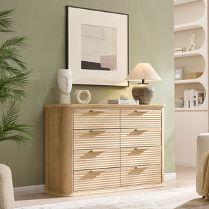 English Elm Fluted Wave Panel 7 Drawer Mdf Dresser Modern Bedroom Storage with Tv Stand Top Oak T5326P425100