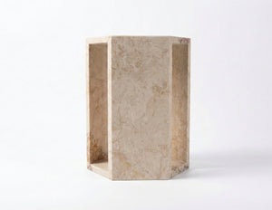English Elm Genuine Solid Marble Hexagonal Pedestal End Table Polished Stone for Modern Living Pink W1696P407998