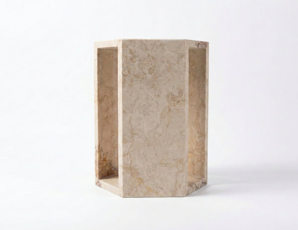 English Elm Genuine Solid Marble Hexagonal Pedestal End Table Polished Stone for Modern Living Pink W1696P407998