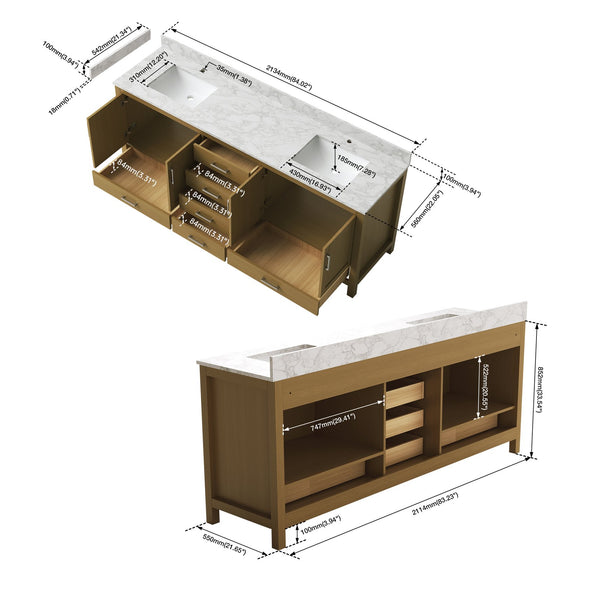 English Elm 84" Double Sink Bathroom Vanity Desert Oak Finish Solid Wood 4 Doors 6 Drawers T3785P442237
