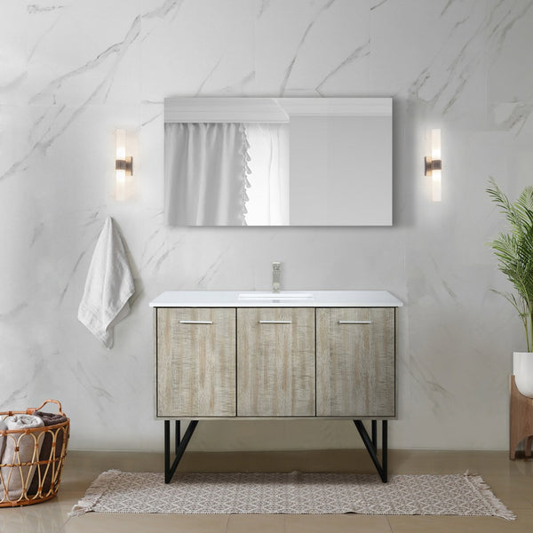 English Elm Rustic Acacia Bath Vanity 48" W x 20" D with Cultured Marble Top, Soft-Close Drawers, 43" Mirror B2731S01512