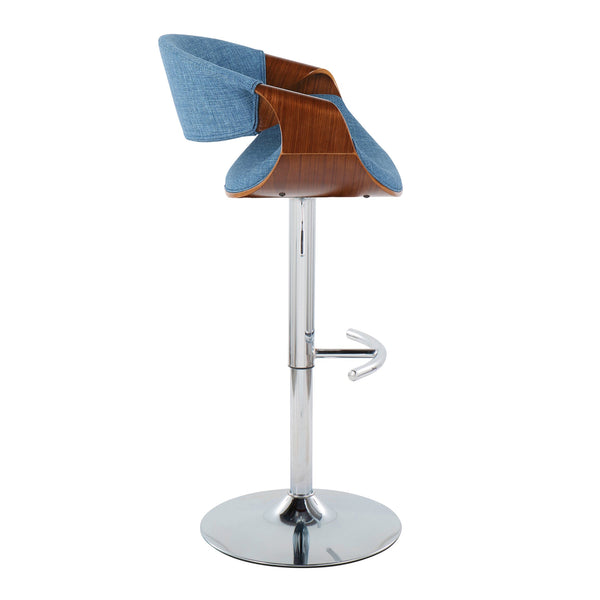 English Elm Curvo Mid-Century Modern Adjustable Barstool Set Of 2 - Blue Upholstery, Chrome Base, Swivel Comfort B202S00804