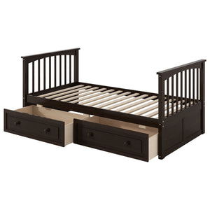 English Elm Twin Over Solid Pine Bunk Bed with Rolling Drawers and Convertible Platform GX000240AAP
