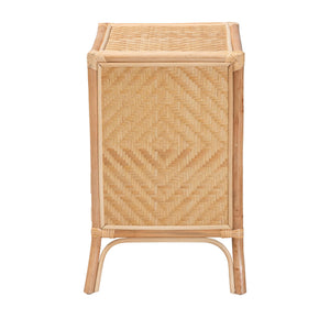 English Elm Modern Woven Rattan Bohemian Nightstand with Drawer and Open Shelf for Bedroom B2750P420375