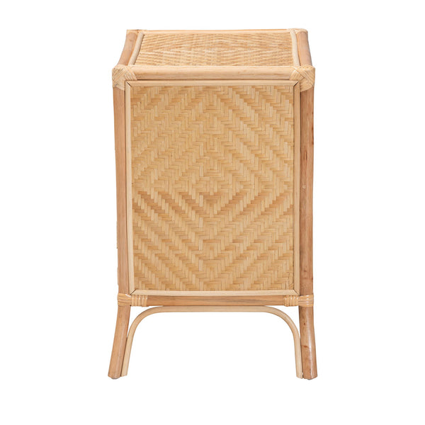 English Elm Modern Woven Rattan Bohemian Nightstand with Drawer and Open Shelf for Bedroom B2750P420375
